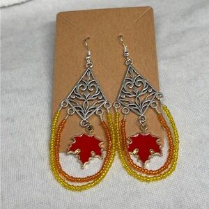 Artisan Silver and Red Leaf Earrings